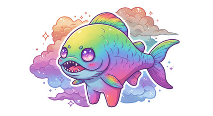 Rainbow Pixel Fish Cartoon Illustration