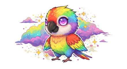 Rainbow Pixel Parrot in Whimsical Cloud Setting