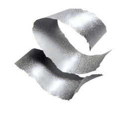 White paper torn to reveal silver glitter fabric strips, metallic and softly reflective, arranged with balance and isolated on transparent background. --v 7.0 --s 250 --raw