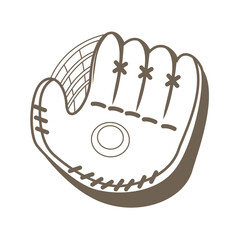 A black and white drawing of a baseball glove on white