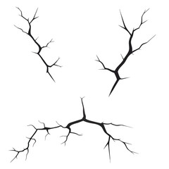 Three black cracked lines on a white background fracture break