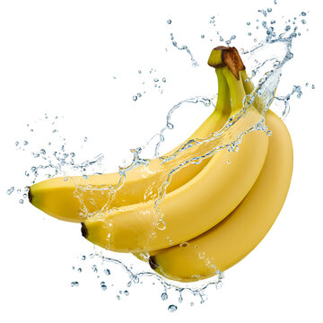 Isolated Photo of Bananas with Water Splash on Black Background