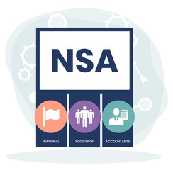NSA - National Society of Accountants acronym. business concept background. vector illustration concept with keywords and icons. lettering illustration with icons for web banner, flyer