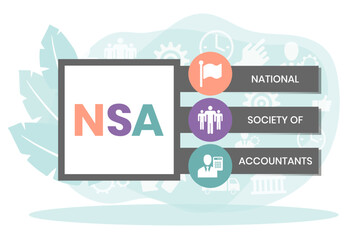 NSA - National Society of Accountants acronym. business concept background. vector illustration concept with keywords and icons. lettering illustration with icons for web banner, flyer