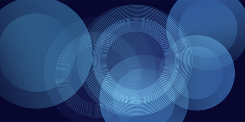 Abstract blue glowing geometric lines on dark blue background. Modern shiny blue circle lines pattern.