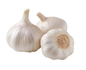 Close-up of three fresh garlic bulbs
