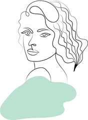 Elegant vector illustration of a woman's profile, showcasing her beautiful face and flowing hair in a stylish black silhouette