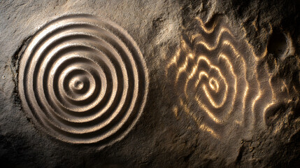 Conceptual image of a petrified resonator showing two states: dormant and active with glowing soundwave patterns