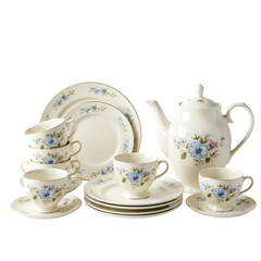 Fototapeta premium Isolated Porcelain Tea Set Photo with Floral Design