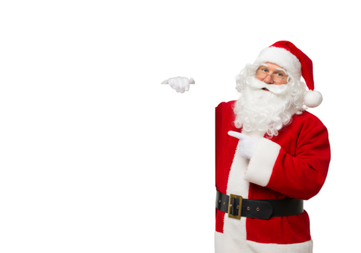 Isolated Photo Santa Claus Pointing on Transparent Background