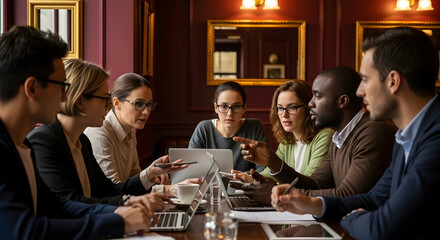 Diverse Professionals Collaborating During Meeting At A Classy Cafe Environment
