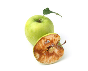 Spoiled and good apples isolated on white