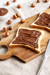 Homemade Chocolate Hazelnut Toast, side view.