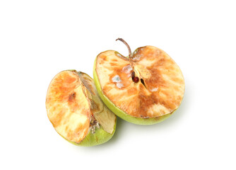 Pieces of spoiled apple isolated on white