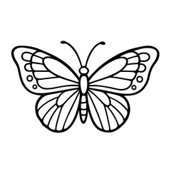 Cute doodle butterfly black and white icon clean line art style. Ideal for coloring pages, logos, tattoo, stickers. Vector illustration