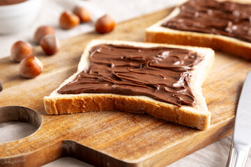 Homemade Chocolate Hazelnut Toast, side view. Close-up.