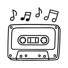 Fototapeta premium Cassette Tape Vintage black and white icon clean line art, doodle style. Ideal for logo, tattoo, app, coloring book, web design, infographics, banner, poster, and more. Vector illustration