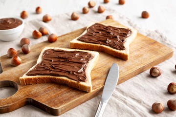 Homemade Chocolate Hazelnut Toast, low angle view. Close-up.