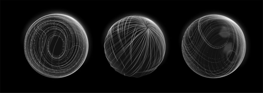 Abstract 3D Globe Sphere Tech Particle Background and Science Data AI Network. Medical Digital Circle Pattern for Conference Neuron or Biotechnology Visualization. Futuristic Vector Illustration.