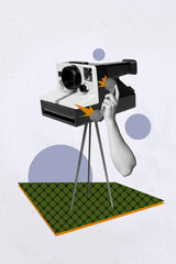Sketch composite 3D photo collage trend artwork of photo capture journalist author hobby camera...