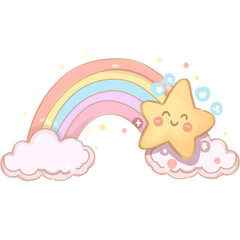 Cute Cloud with Rainbow PNG – Kawaii Weather Clipart