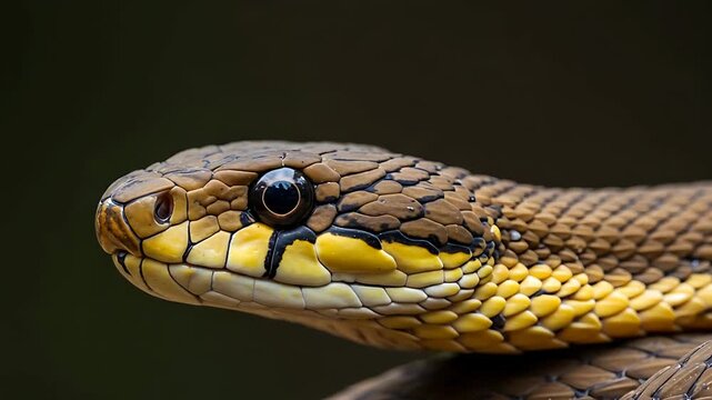 Close-up of a Beautiful Snake Head with Detailed Scales and Striking Eyes