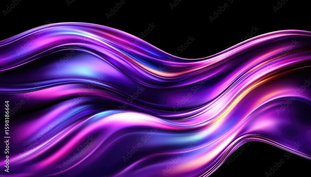 Poster abstract wavy metallic flow with holographic effect against a transparent background