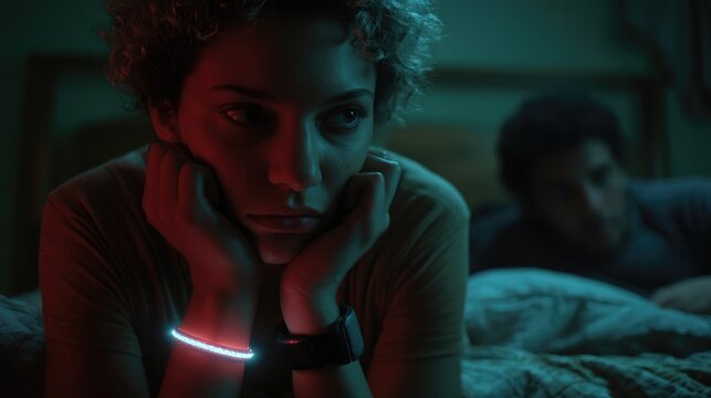 Woman contemplating close up indoor portrait