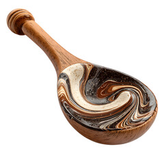 Wooden spoon with dark chocolate swirl, creamy texture with rich shine, isolated on transparent background. --v 7.0 --s 250 --raw