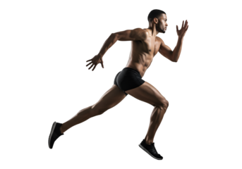 Isolated Photo of Male Athlete Running on Black Background