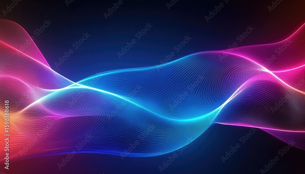 Poster colorful wavy lines mesh on dark backdrop, abstract dynamic gradient background