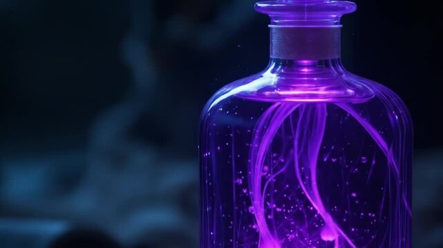 Enigmatic potion: A magical elixir pulsating with vibrant purple energy and mystical allure