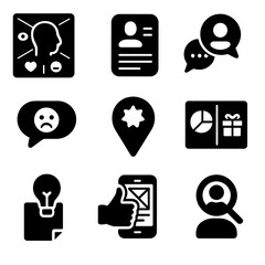User-Centered Design Icons. Solid style icons of user-centered innovation: empathy map icon, persona card, user feedback icon,