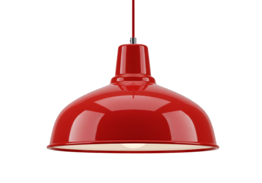 Isolated Red Glossy Hanging Lamp on Transparent Background