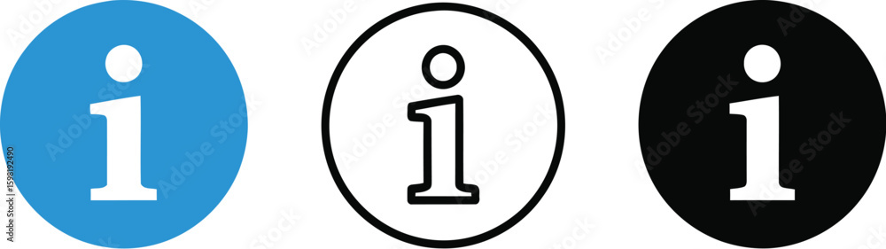 Poster information icon set in blue black and outline simple design for user interface and web design