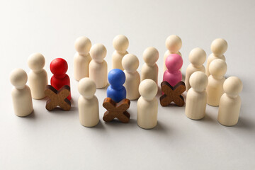 Unemployment. Many different human figures on light background