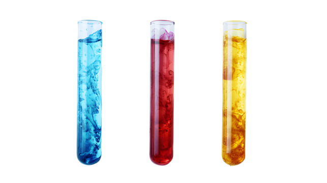 Test tubes with colorful liquid isolated on a transparent  background