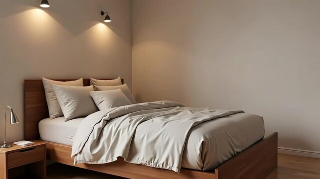 Stylish modern bedroom with soft warm lighting
Perfect mix of comfort, simplicity and neutral tones

