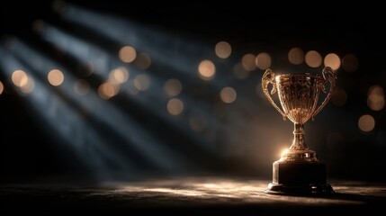 Celebration of achievement trophy showcase event hall photography dramatic lighting close-up victory concept