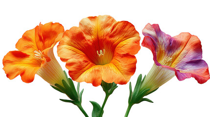 Naklejka premium Morning Glory Petunia and Phlox soft trumpet‑shaped blossoms in delicate studio arrangement, with transparent background