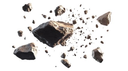 Swarm of Asteroids Isolated on Transparent or White Background