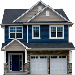 Obraz premium A blue two story house facade view on transparent background