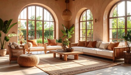 Living Room with Large Windows and Neutral Decor for a Relaxing Atmosphere