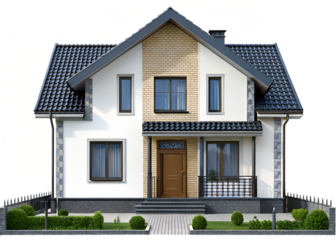 Modern suburban house exterior isolated on transparent background