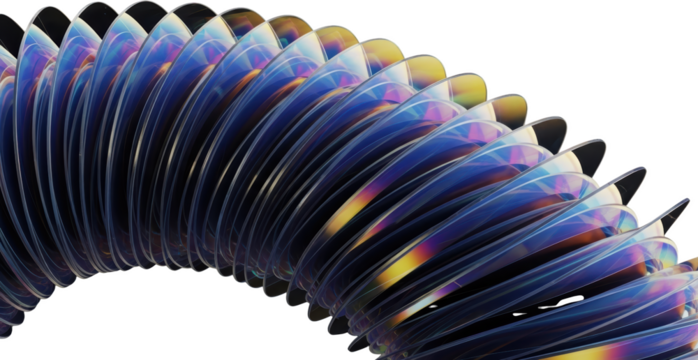 Abstract iridescent layered discs forming a flowing wave pattern isolate gradient