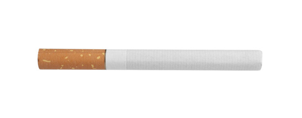 One cigarette isolated on white. Smoking habit