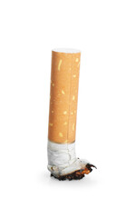 One burnt cigarette butt isolated on white