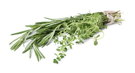 Different fresh green herbs isolated on white