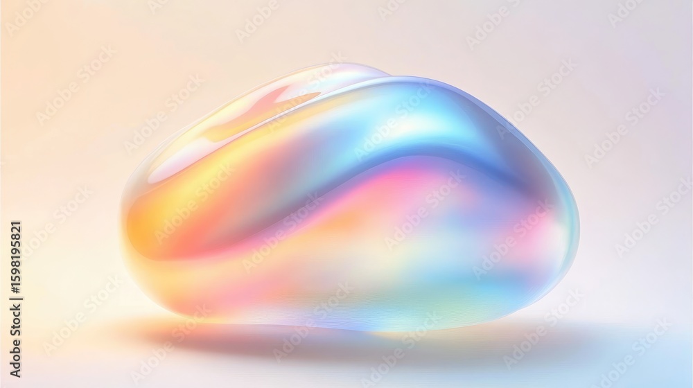 Poster abstract iridescent glassy sphere with smooth reflections and pastel color gradient