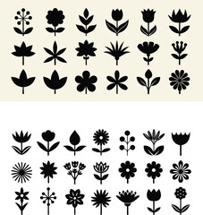 Elegant black flower silhouettes on white background
